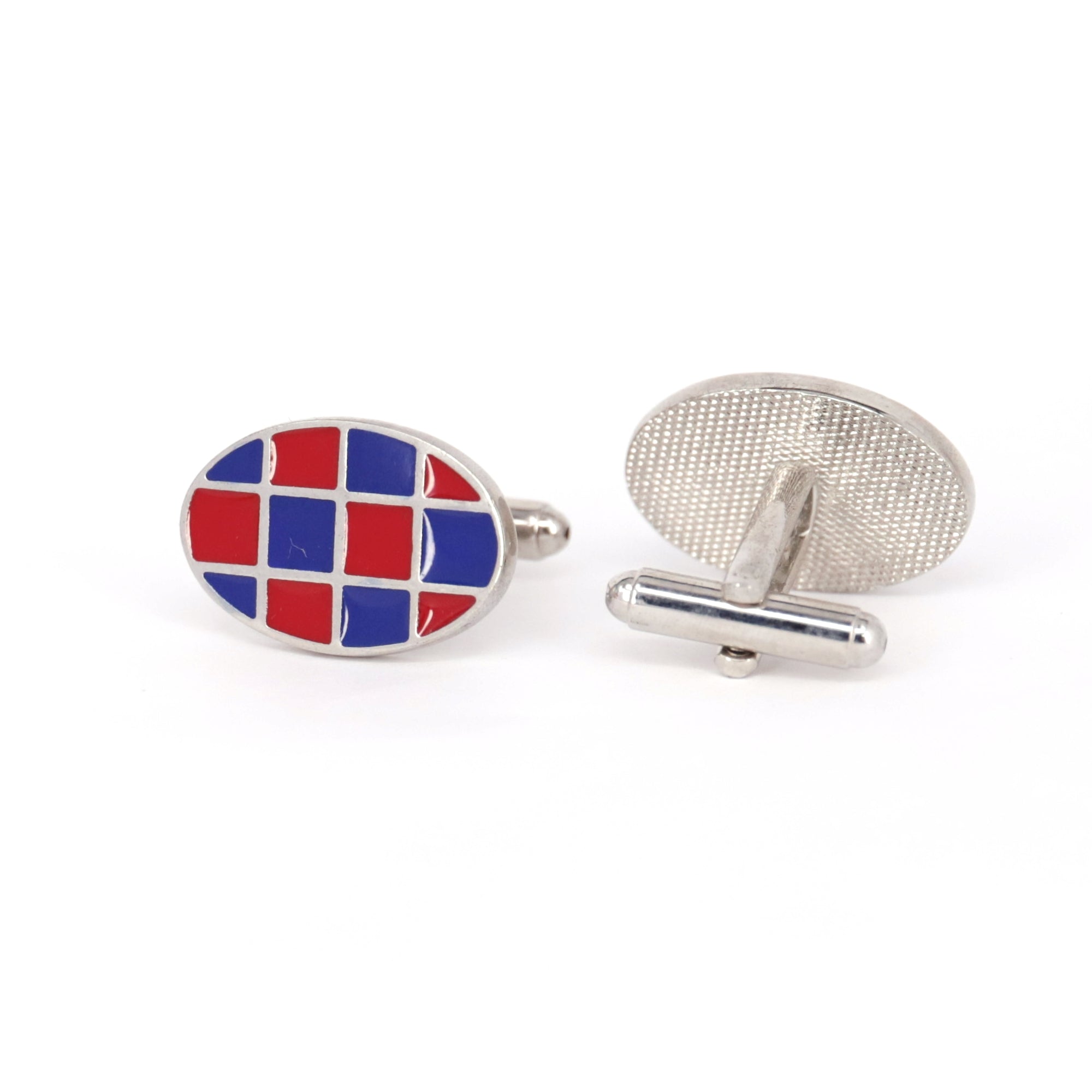 Red and Blue check oval  Cufflinks