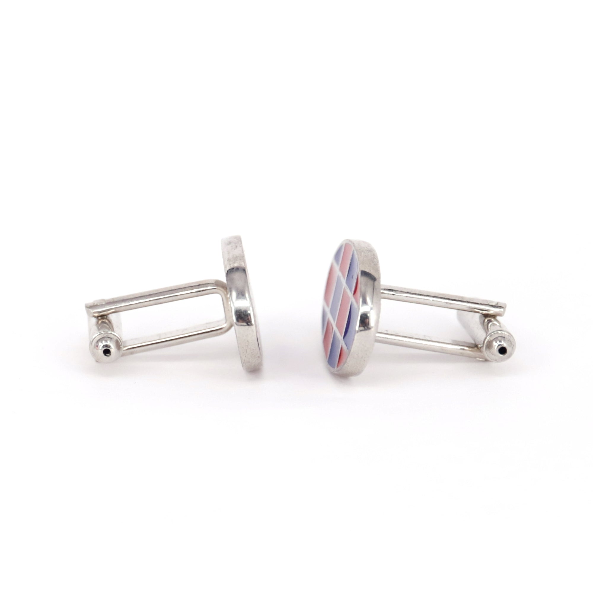 Red and Blue check oval  Cufflinks