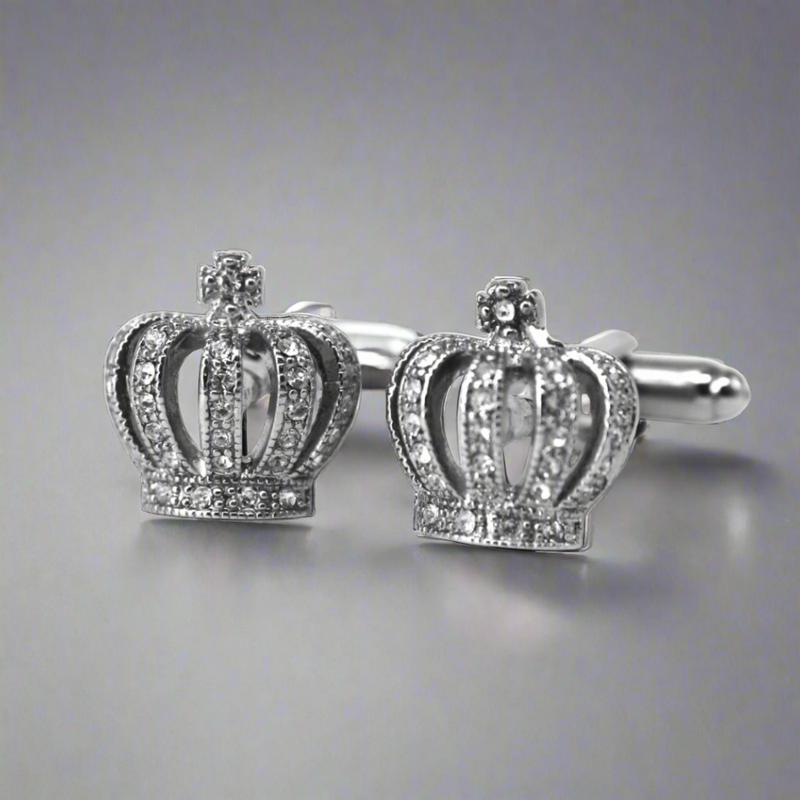 Crown Crystal Blue and White Crystal Cufflinks