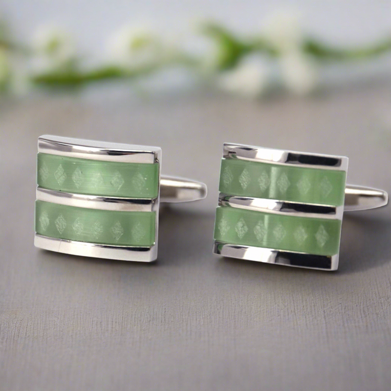 Fiber Glass Rectangle cufflinks with Silver Inserts (Online Exclusive)