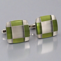 Fiber Glass Rectangle cufflinks in Apple Green and Silver (Online Exclusive)