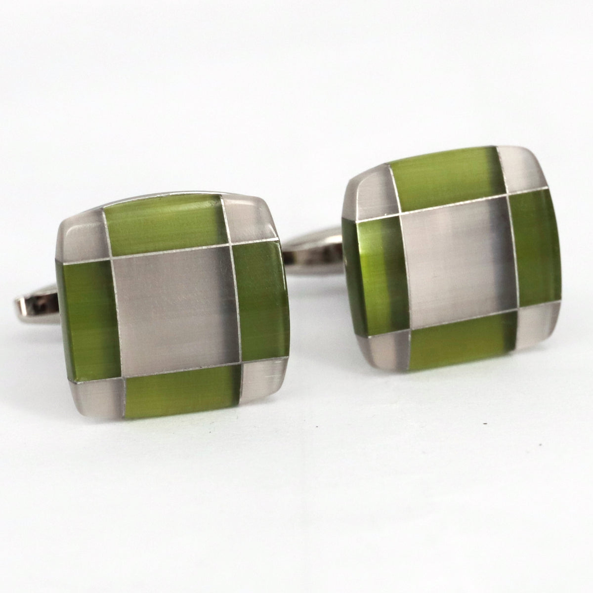 Fiber Glass Rectangle cufflinks in Apple Green and Silver (Online Exclusive)