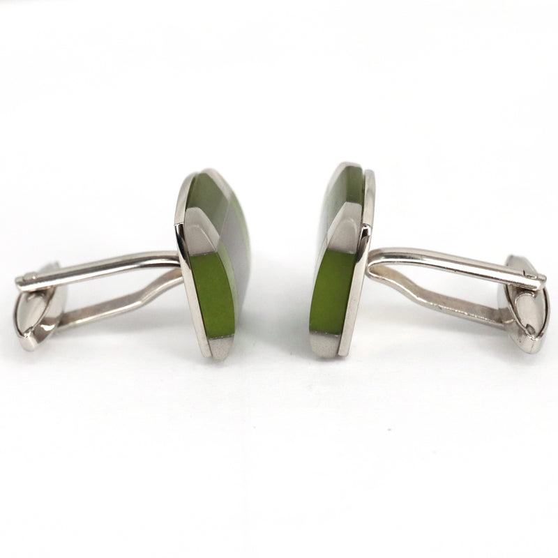 Fiber Glass Rectangle cufflinks in Apple Green and Silver (Online Exclusive)