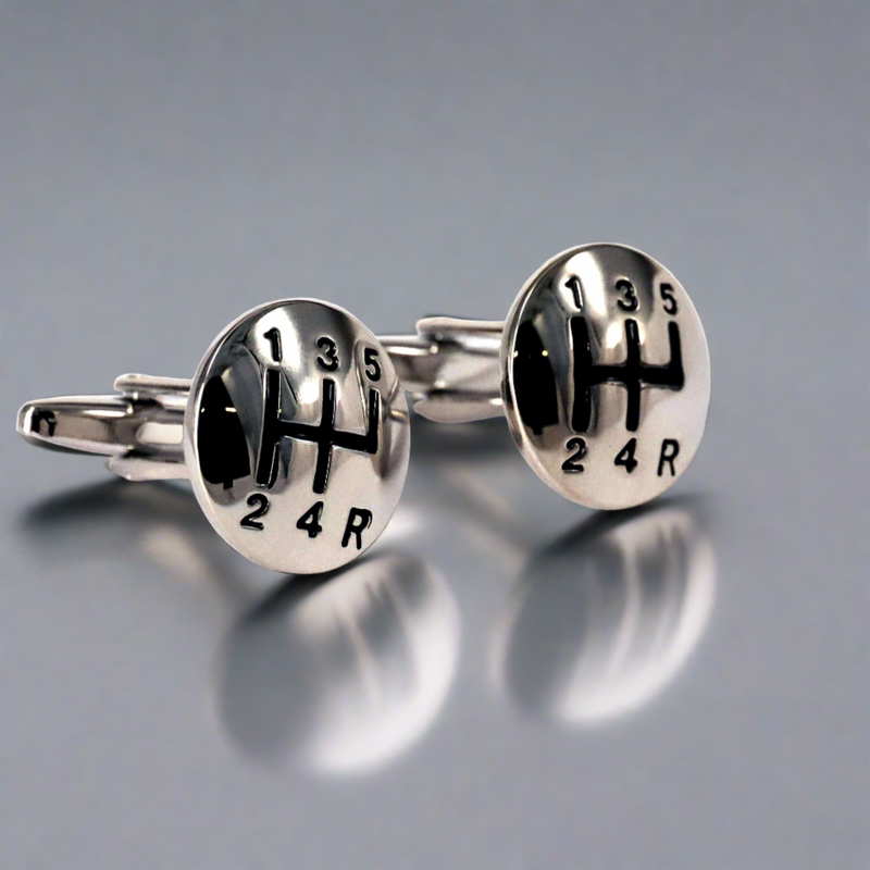 Car Manual Gear Cufflinks in Silver (Online Exclusive)