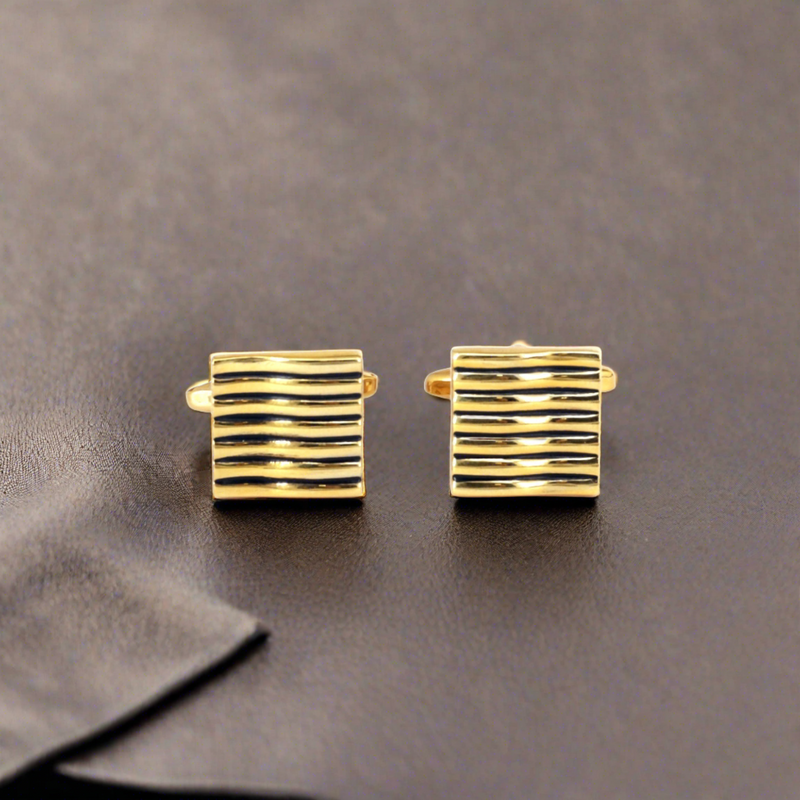 Gold Horizontal Wave Stripes Cufflinks (Online Exclusive)