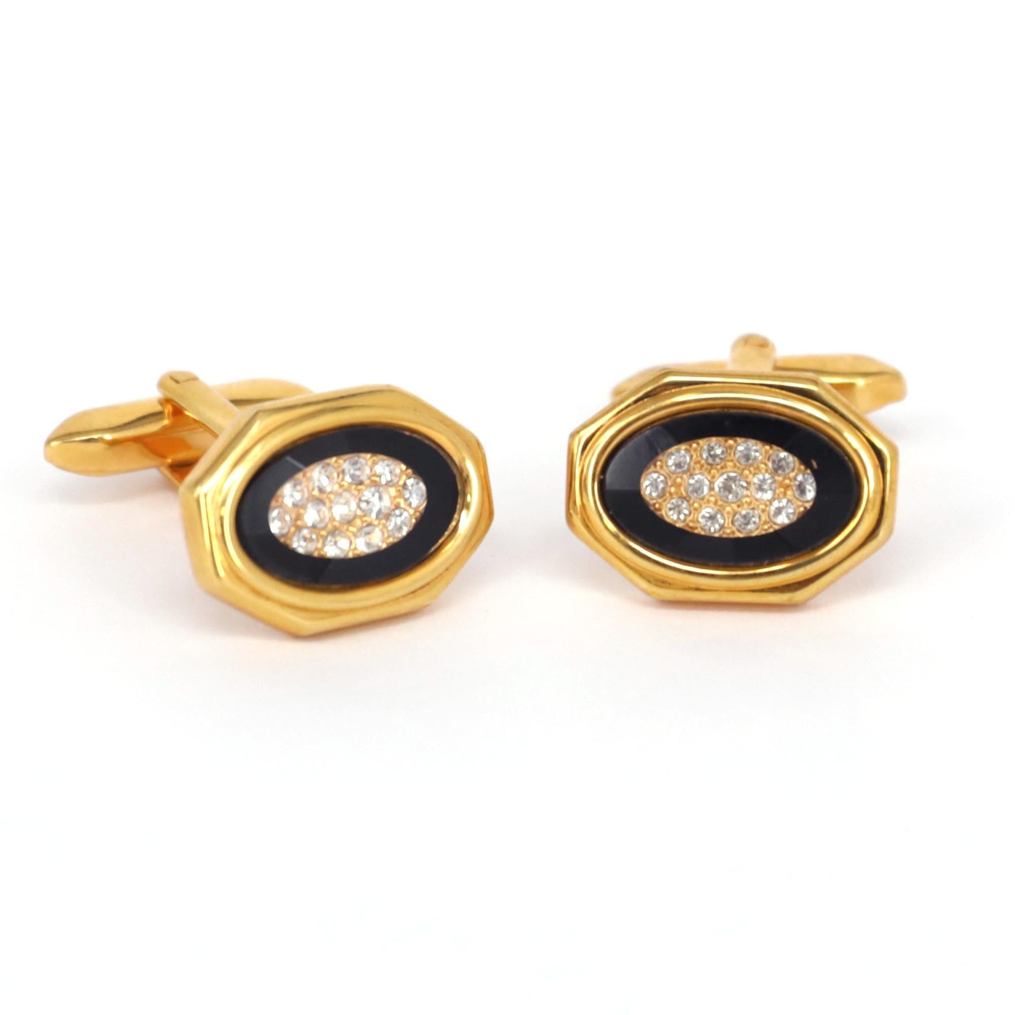 Black Bezel Cufflinks in Gold with Crystal Details (Online Exclusive)