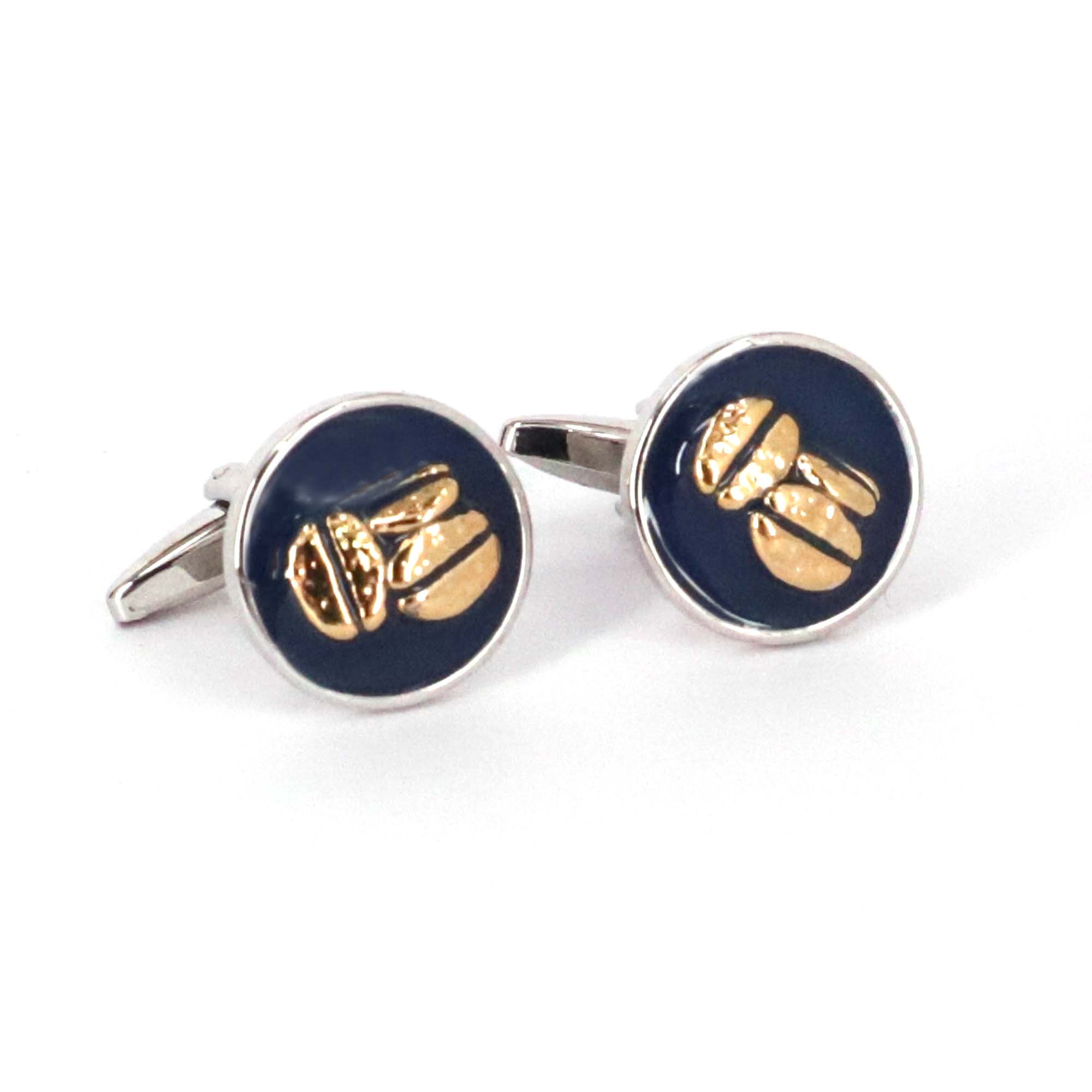 Gold Coffee Beans Cufflink in Dark Blue