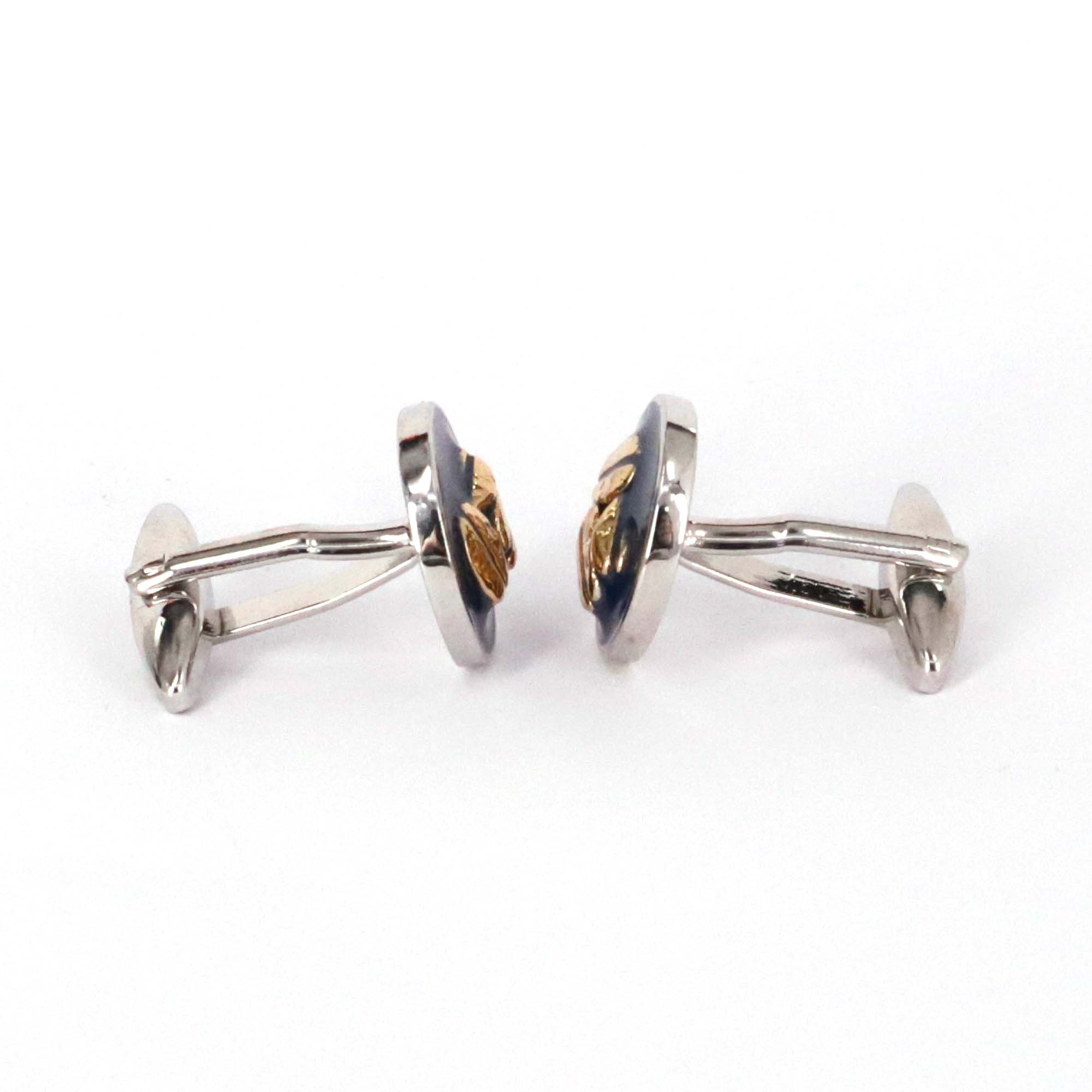 Silver Coffee Beans Cufflink in Dark Blue