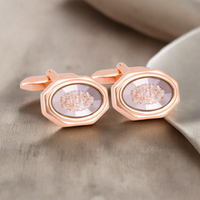 Grey Bezel Cufflinks in Rose Gold with Crystal Details (Online Exclusive)