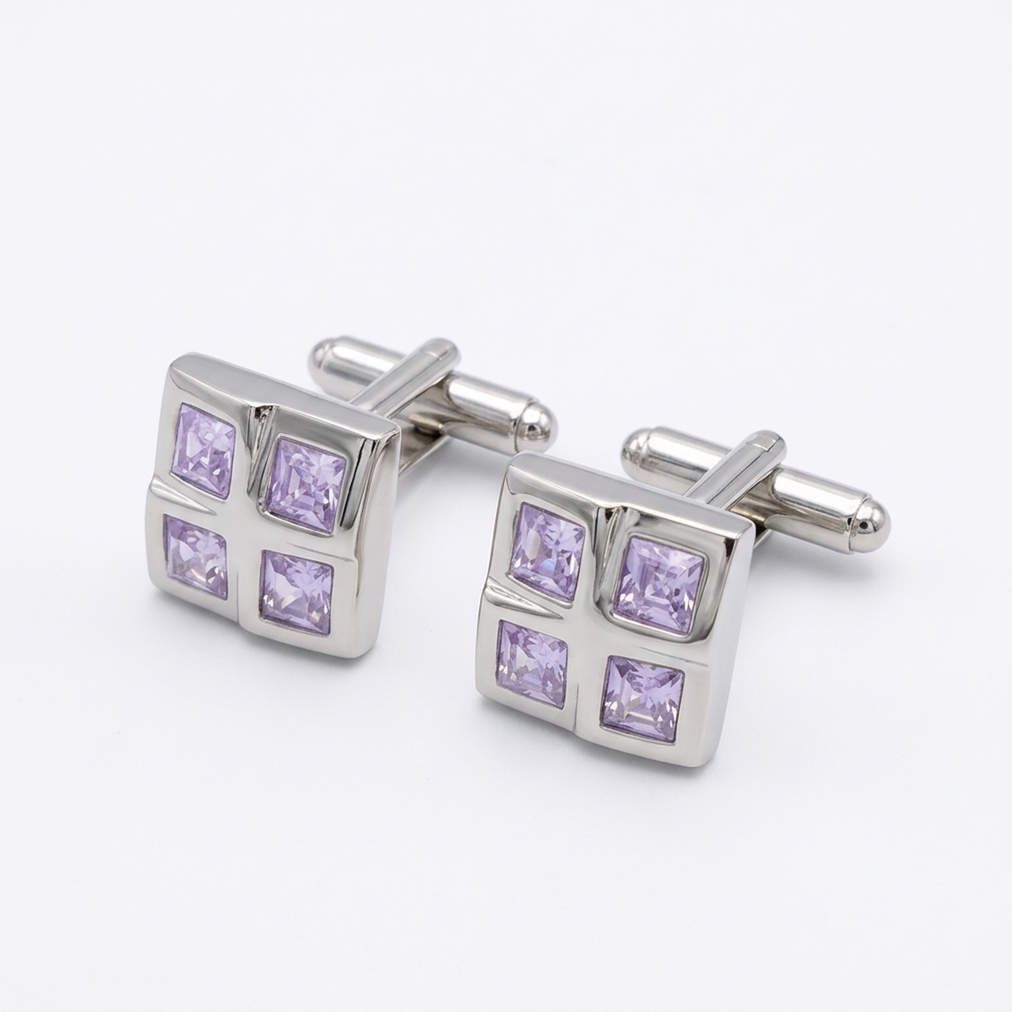 4 Clear Purple Crystal Square cufflinks (Online Exclusive)