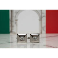 Single Crustal square Silver Cufflinks - Orobianco L'unique