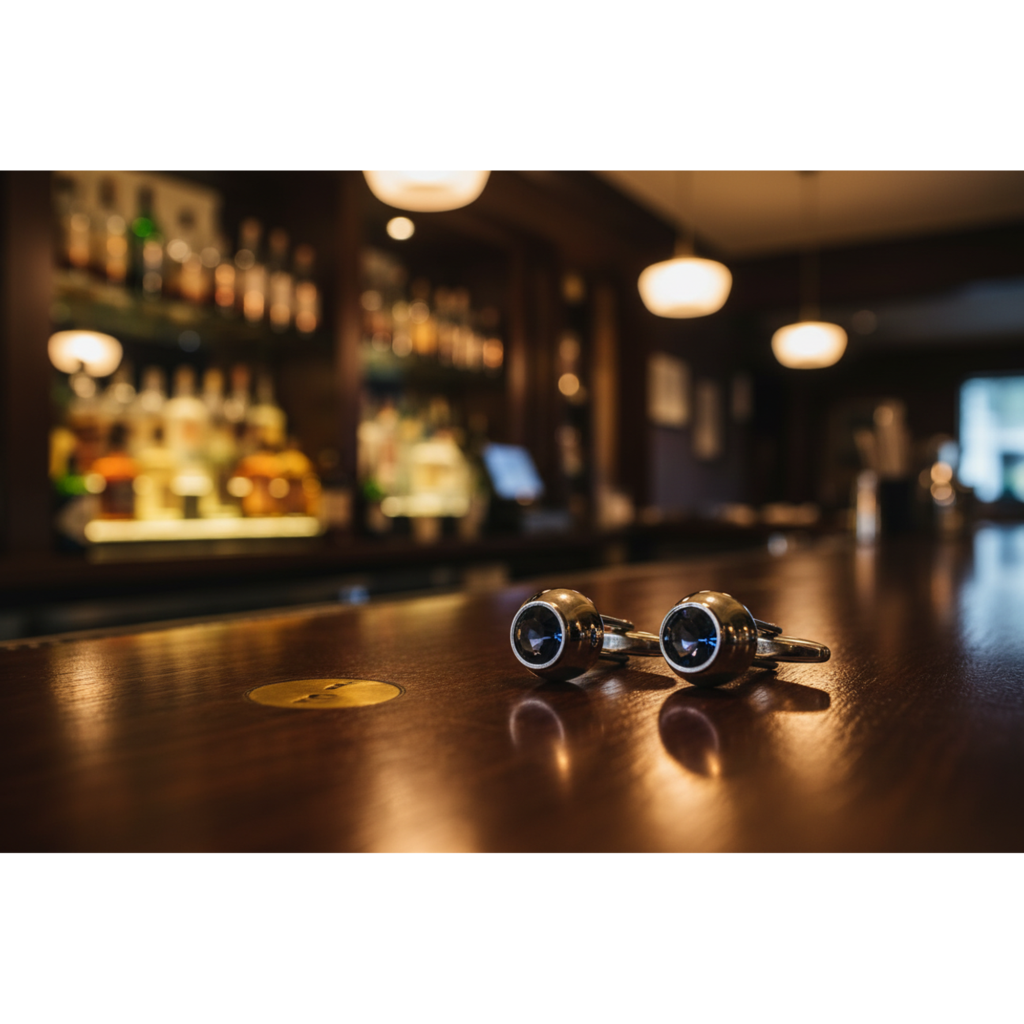Single Blue Crystal round Silver Cufflinks - Orobianco L'unique