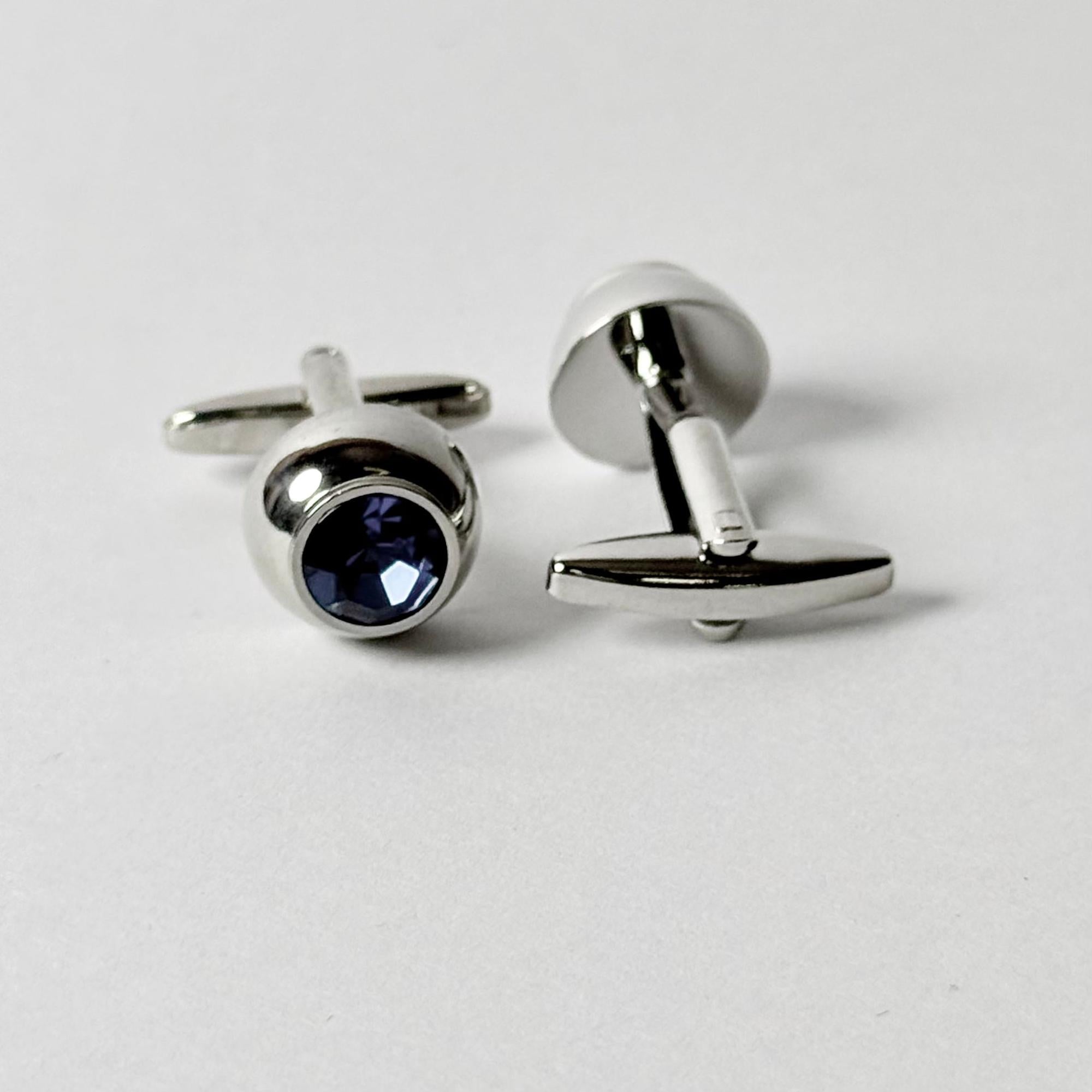 Single Blue Crystal round Silver Cufflinks - Orobianco L'unique