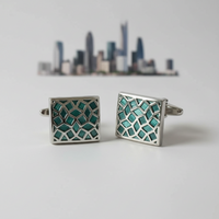 Silver with Turquoise Enamel Crack Design Cufflinks