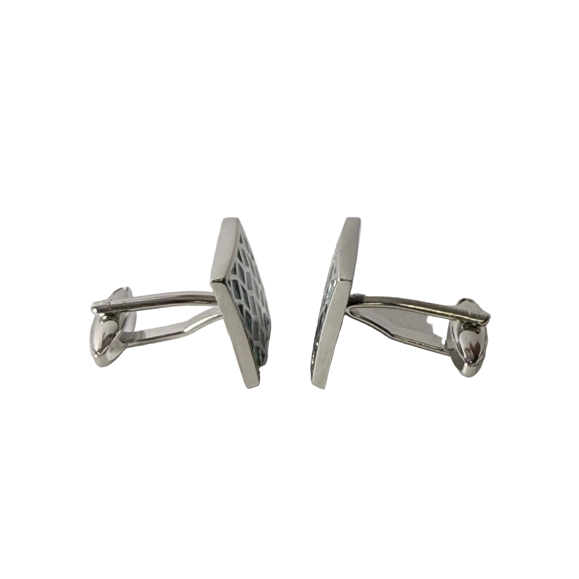 Silver with Turquoise Enamel Crack Design Cufflinks