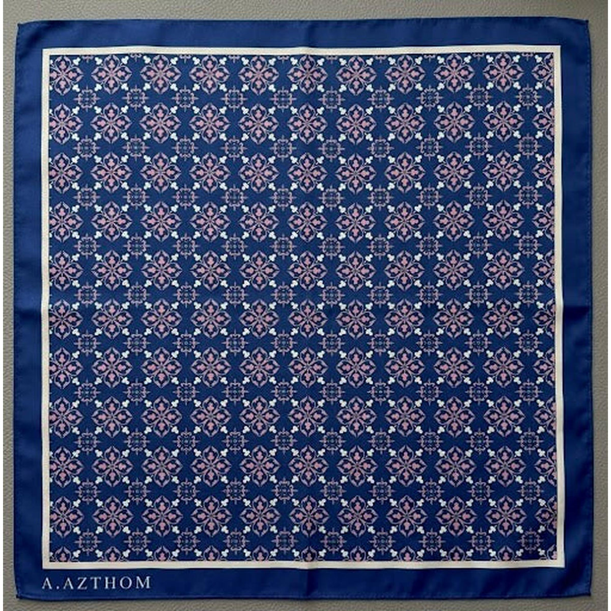 A.Azthom Peranakan Tile Motif Pocket Square – Classic Navy