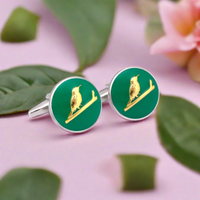 MarZthomson Botanic Series - Round Gold Sunbird Cufflinks in Green