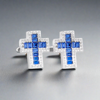 MarZthomson Cross Shape Clear and Blue Crystals Cufflinks (Online Exclusive)