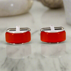 Orange rectangle fiber glass cufflinks with Silver (Online Exclusive)