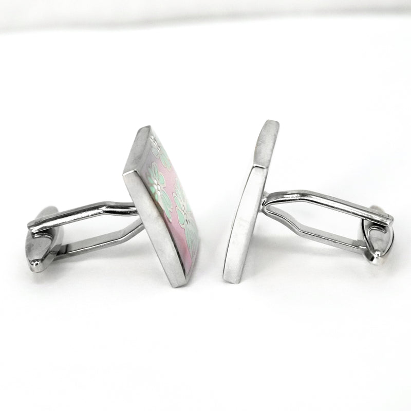 Square Floral Cufflinks in Pink and Blue