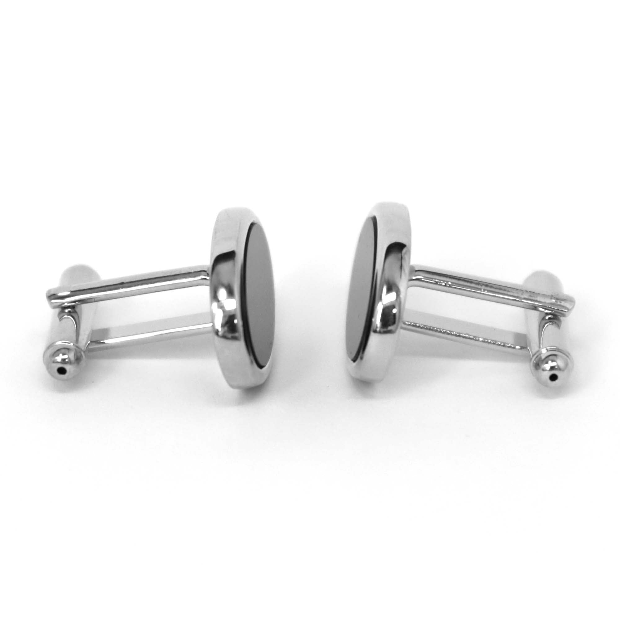 Silver with Black Enamel Oval Cufflinks