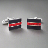 Red Crystal and White/Black Fiber glass Rectangle Cufflinks (Online Exclusive)