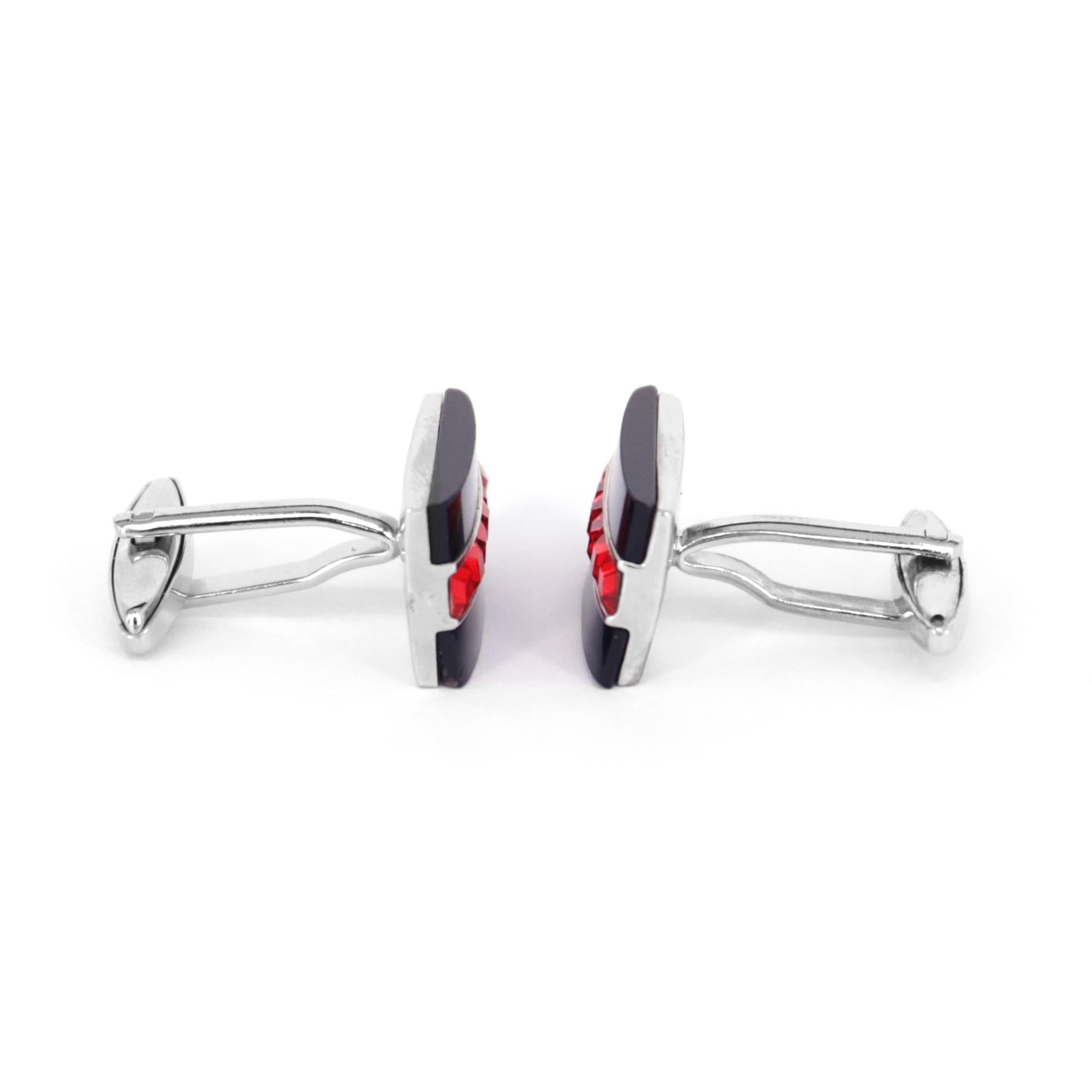 Red Crystal and White/Black Fiber glass Rectangle Cufflinks (Online Exclusive)