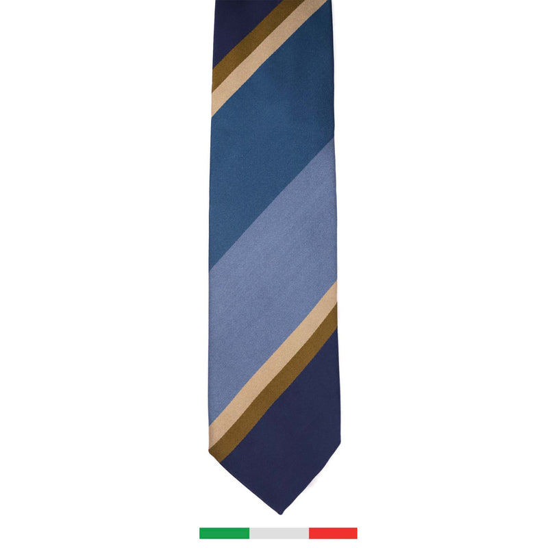 Stefano Cau PANEL DOUBLE STRIPE SATIN TIE - Light Blue, Blue, Brown Bronze