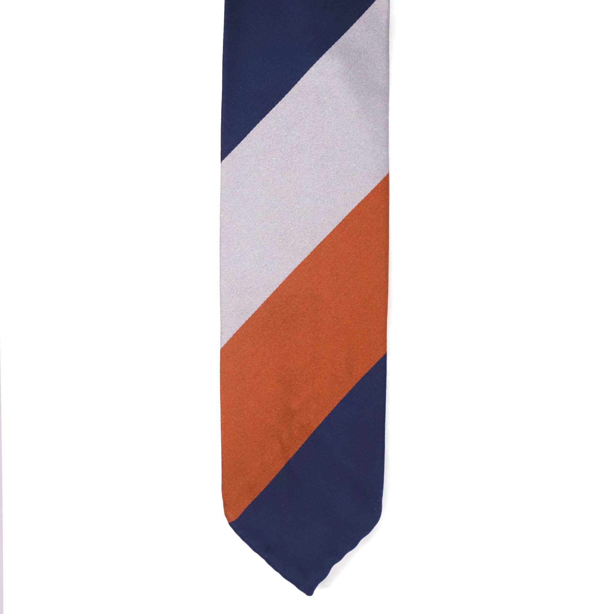 Stefano Cau PANEL DOUBLE STRIPE SATIN TIE - Orange white and Navy