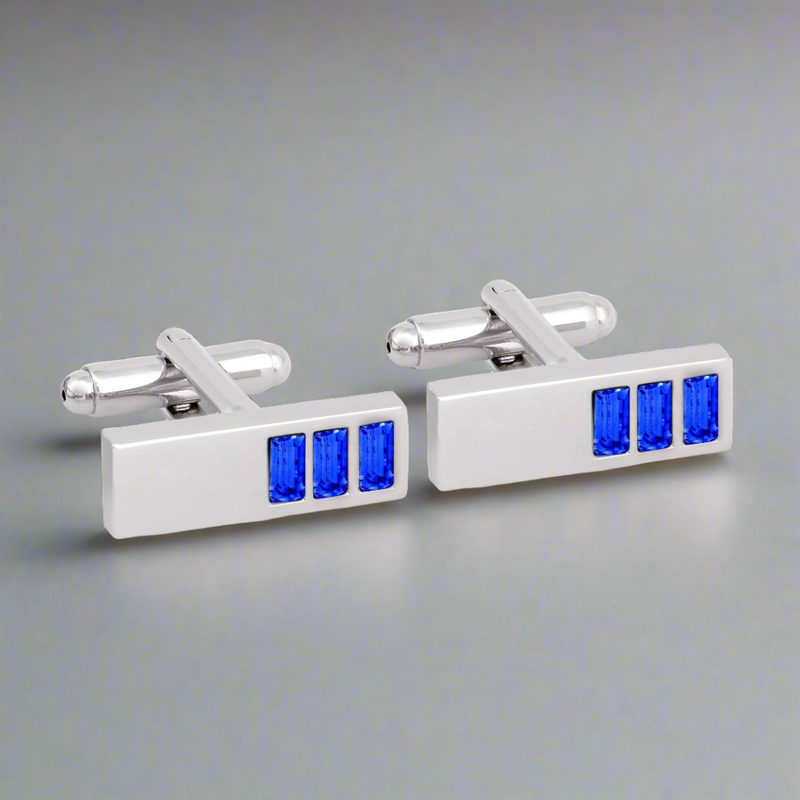 Triple Blue Cubic Crystal Cufflinks