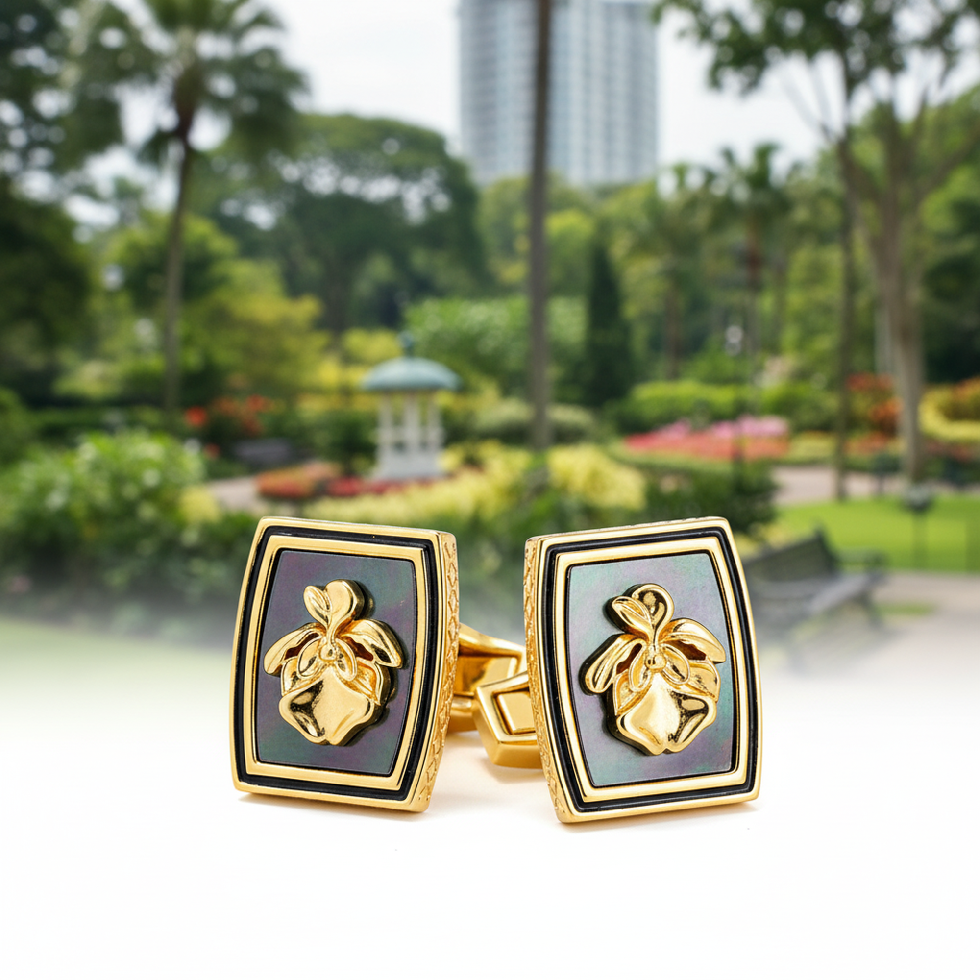 Gold Vanda Miss Joaquim -Azthom Cufflinks