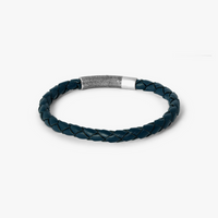Vinatge Herringbone Click Leather Bracelet Navy With Stainless Steel BR3481 M size 18cm