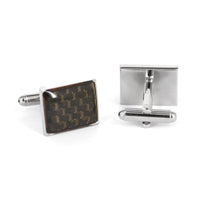 Brown Carbon Fiber rectangle Cufflinks in Silver