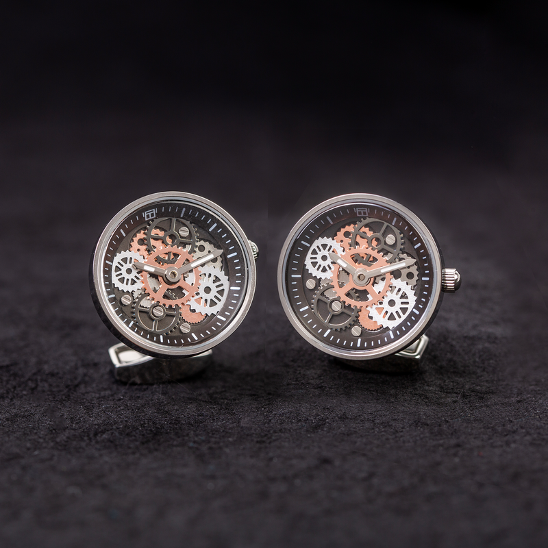 Vintage Gear Watch Cufflinks In Silver With Rhodium Plated Steel (Limited Edition)