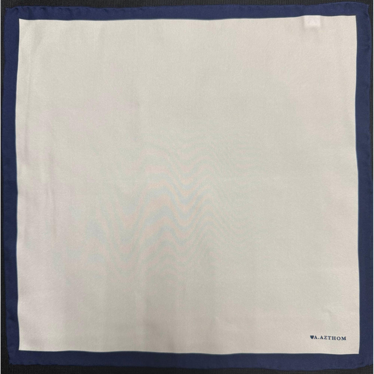 A.Azthom Solid Silk Pocket Square – Minimalist Off-White & Royal Blue Frame (32x32cm)
