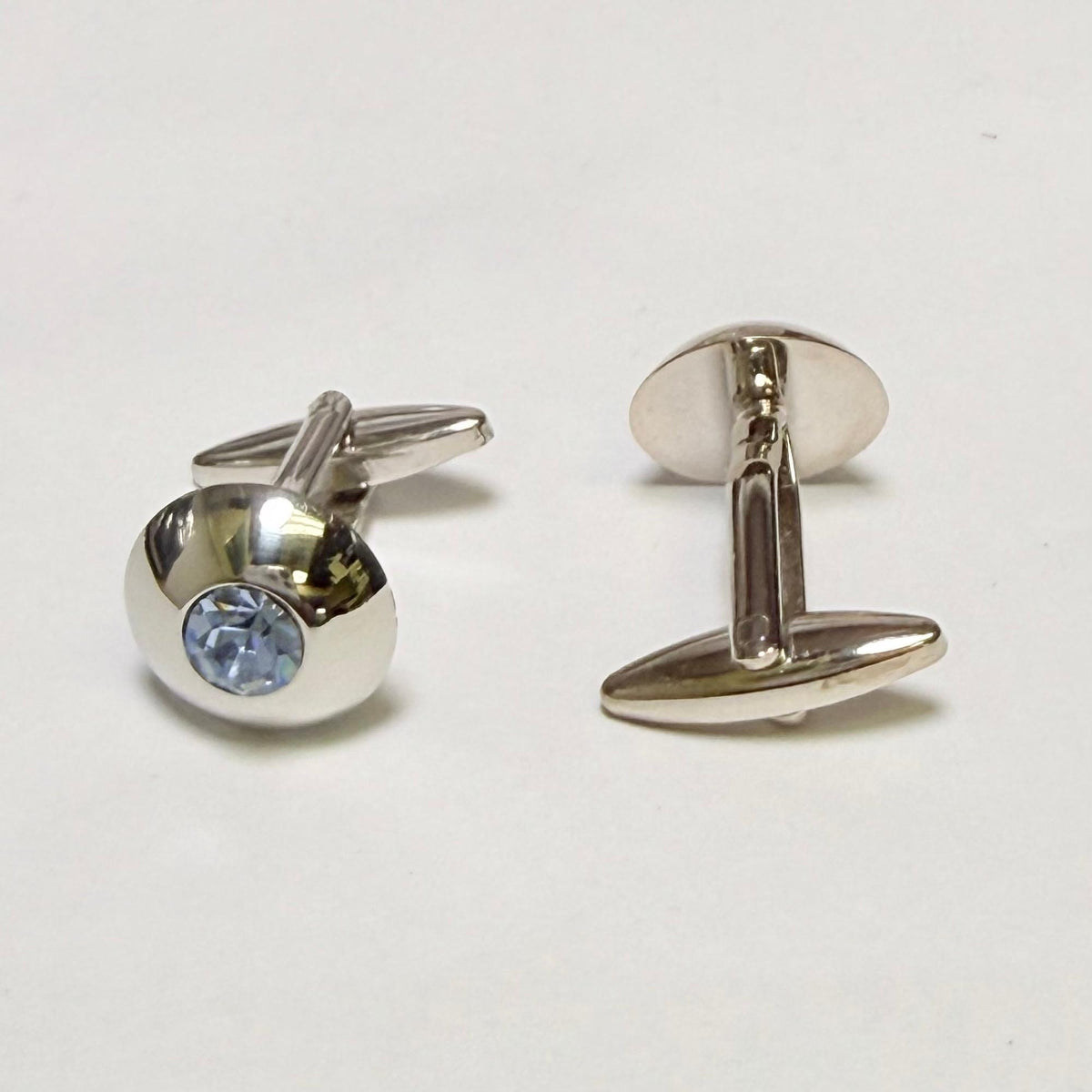 Classic Silver Domed Cufflinks with Blue Crystal (Online Exclusive)