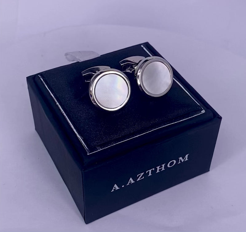 Azthom Round White Mother-of-Pearl Cufflinks