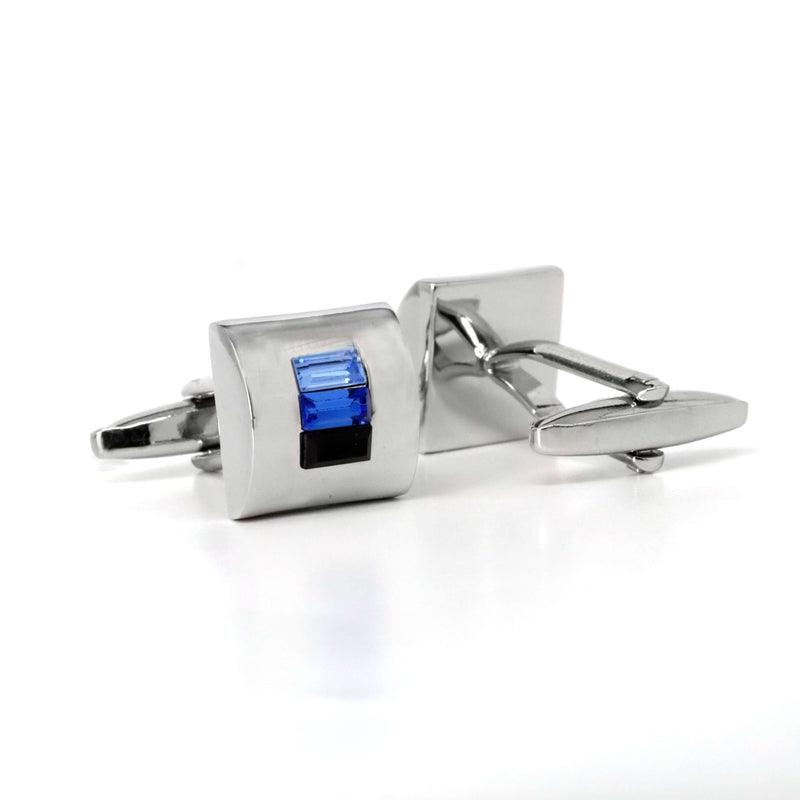 3crystals Silver Square Cufflinks with blue and black-Cufflinks-marzthomson-Cufflinks.com.sg