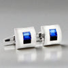 3crystals Silver Square Cufflinks with blue and black-Cufflinks-marzthomson-Cufflinks.com.sg