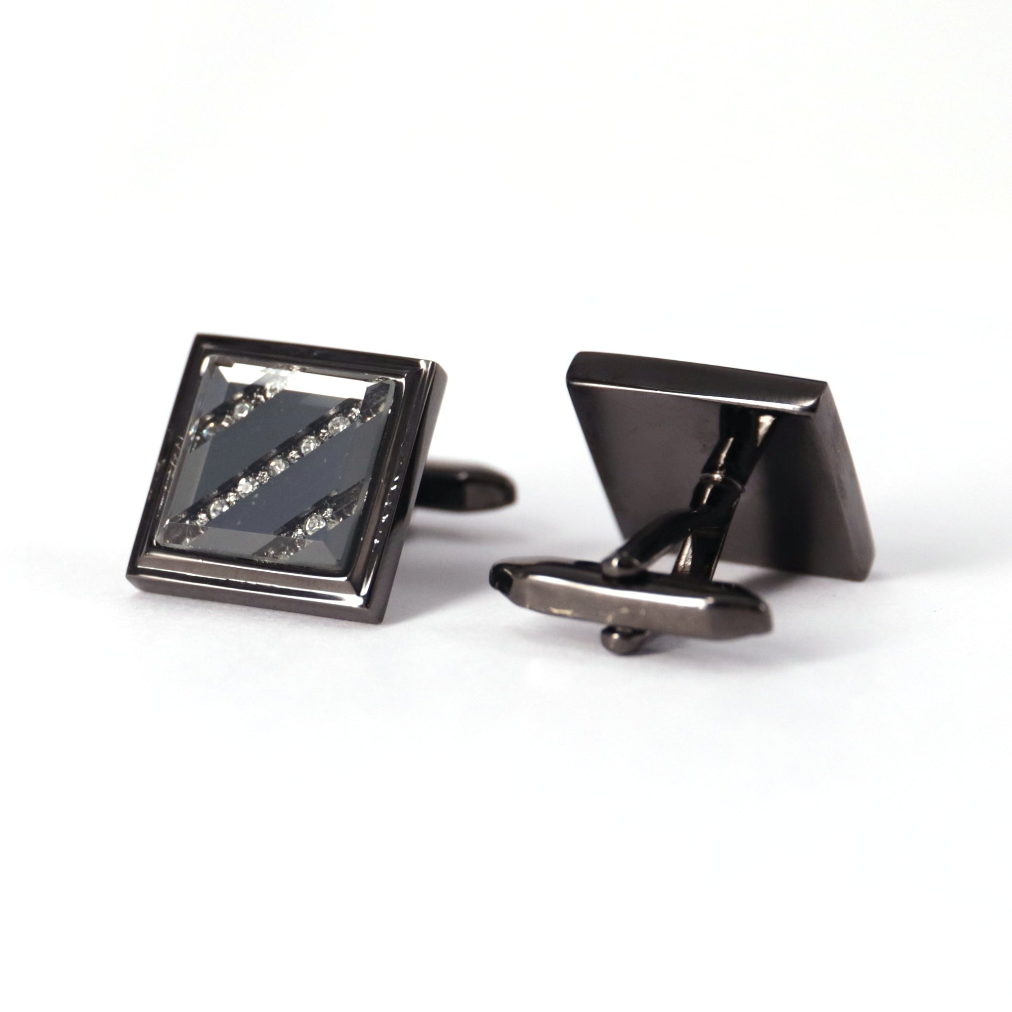 Gunmetal Cufflinks with Crystal Details M16-Cufflinks.com.sg