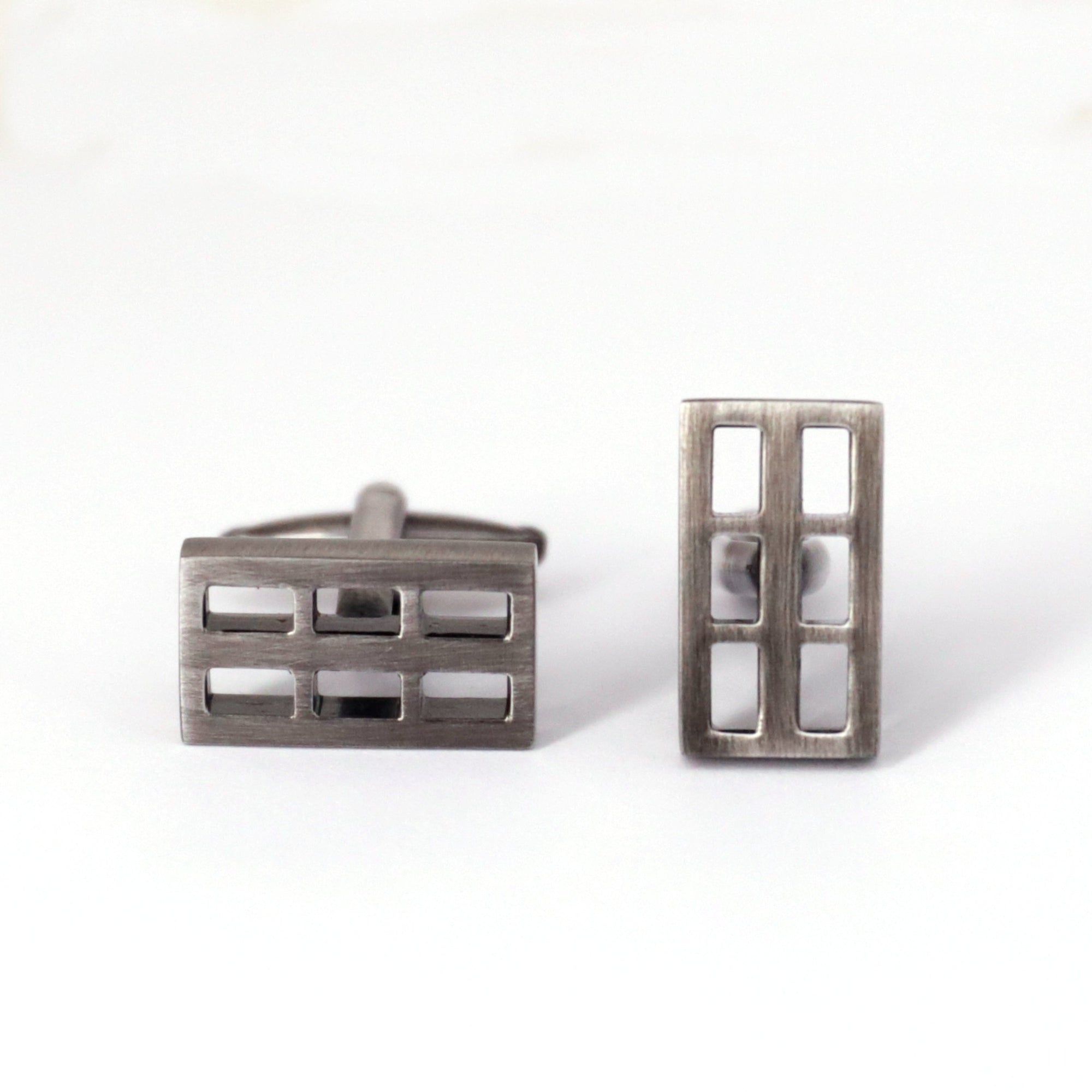 Gunmetal Window Pane Cufflinks-Cufflinks.com.sg