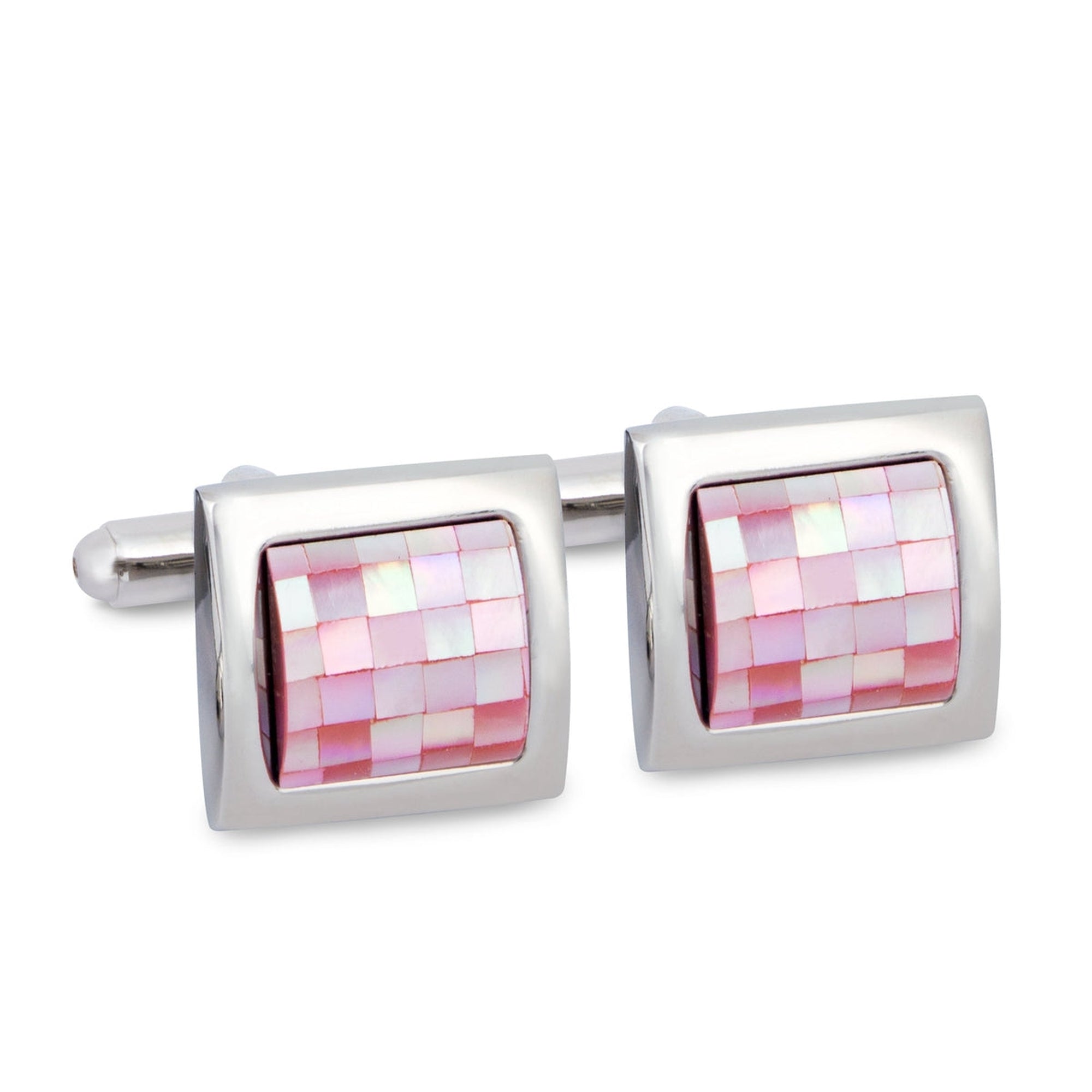 Cufflinks with Inlaid Mosaic Pink Mother of Pearl