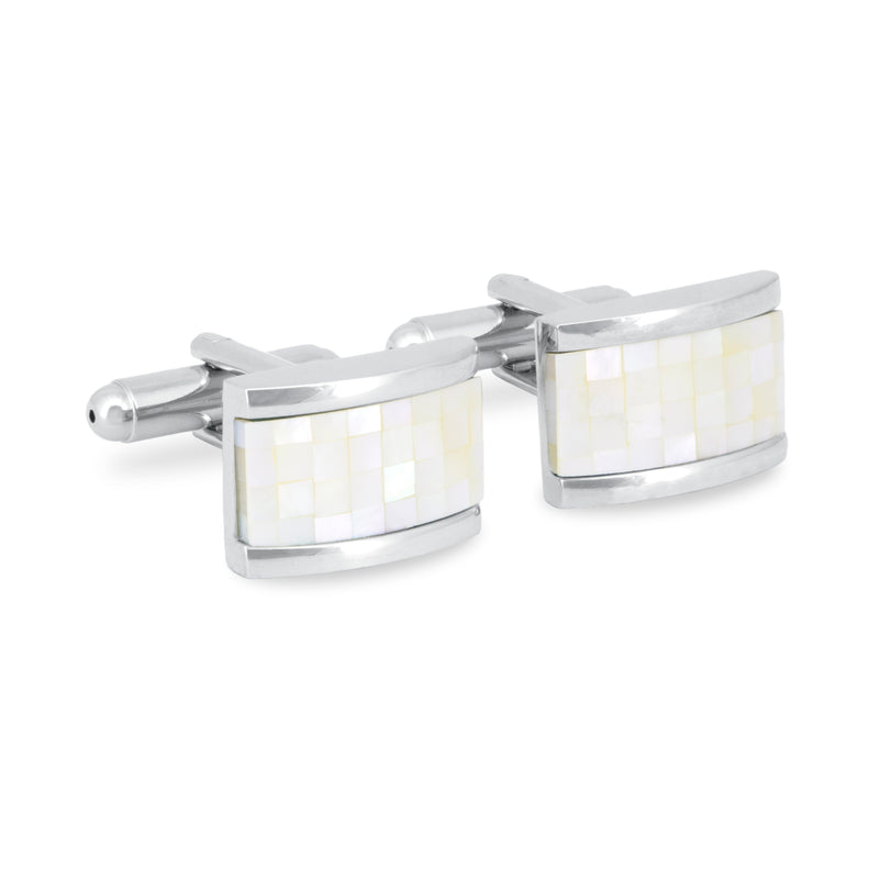 Rectangle White Mosaic Tile Cufflinks-Cufflinks.com.sg