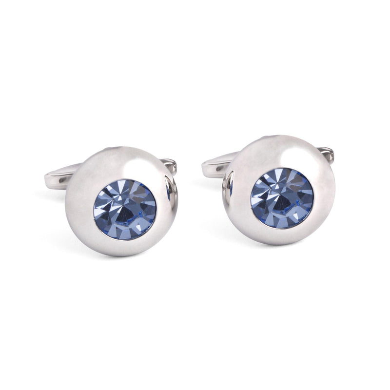 Round Bejeweled Crystal Cufflinks in Blue-Crystal Cufflinks-MarZthomson-Cufflinks.com.sg