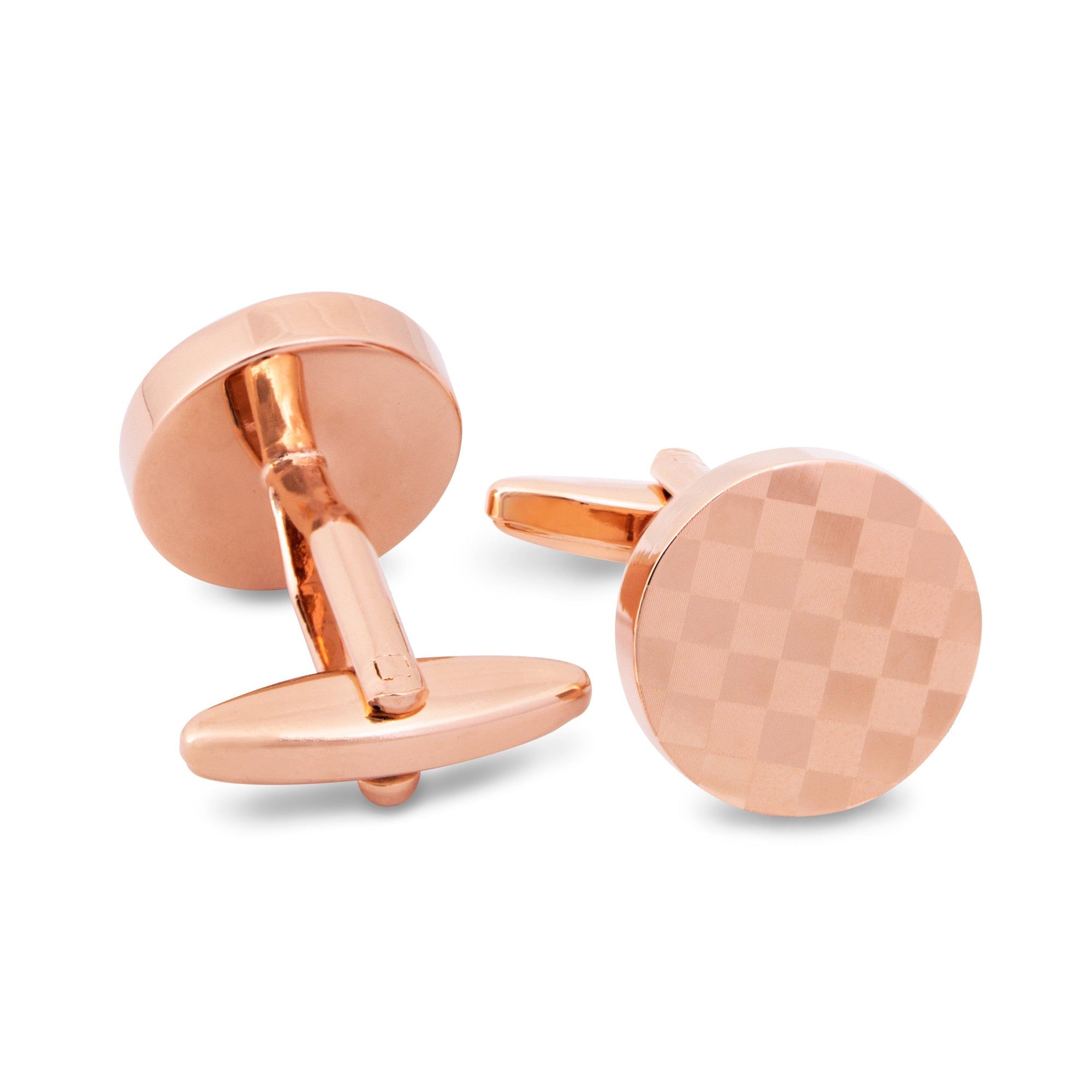 Round Checked Rose Gold Cufflinks-Classic Cufflinks-MarZthomson-Cufflinks.com.sg