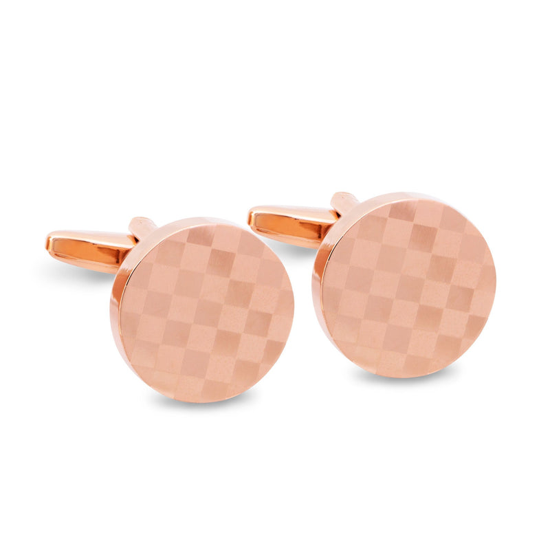 Round Checked Rose Gold Cufflinks-Classic Cufflinks-MarZthomson-Cufflinks.com.sg