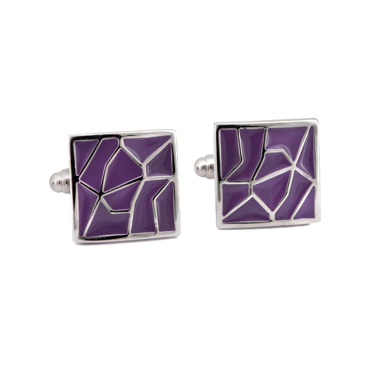 Silver with Purple Enamel Crack Design Cufflinks-Classic Cufflinks-MarZthomson-Cufflinks.com.sg