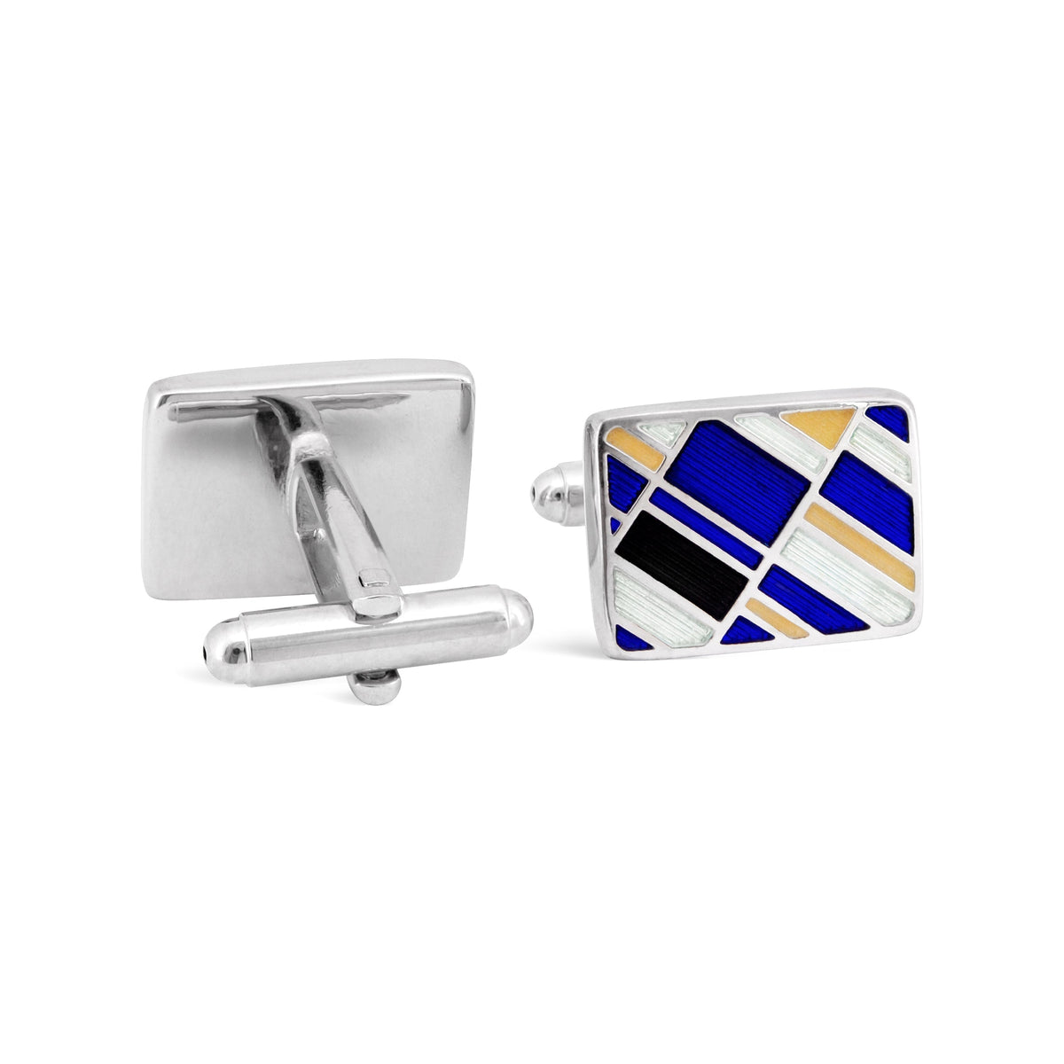 Silver with Yellow and Blue Tile Designed Cufflink-Novelty Cufflinks-MarZthomson-Cufflinks.com.sg