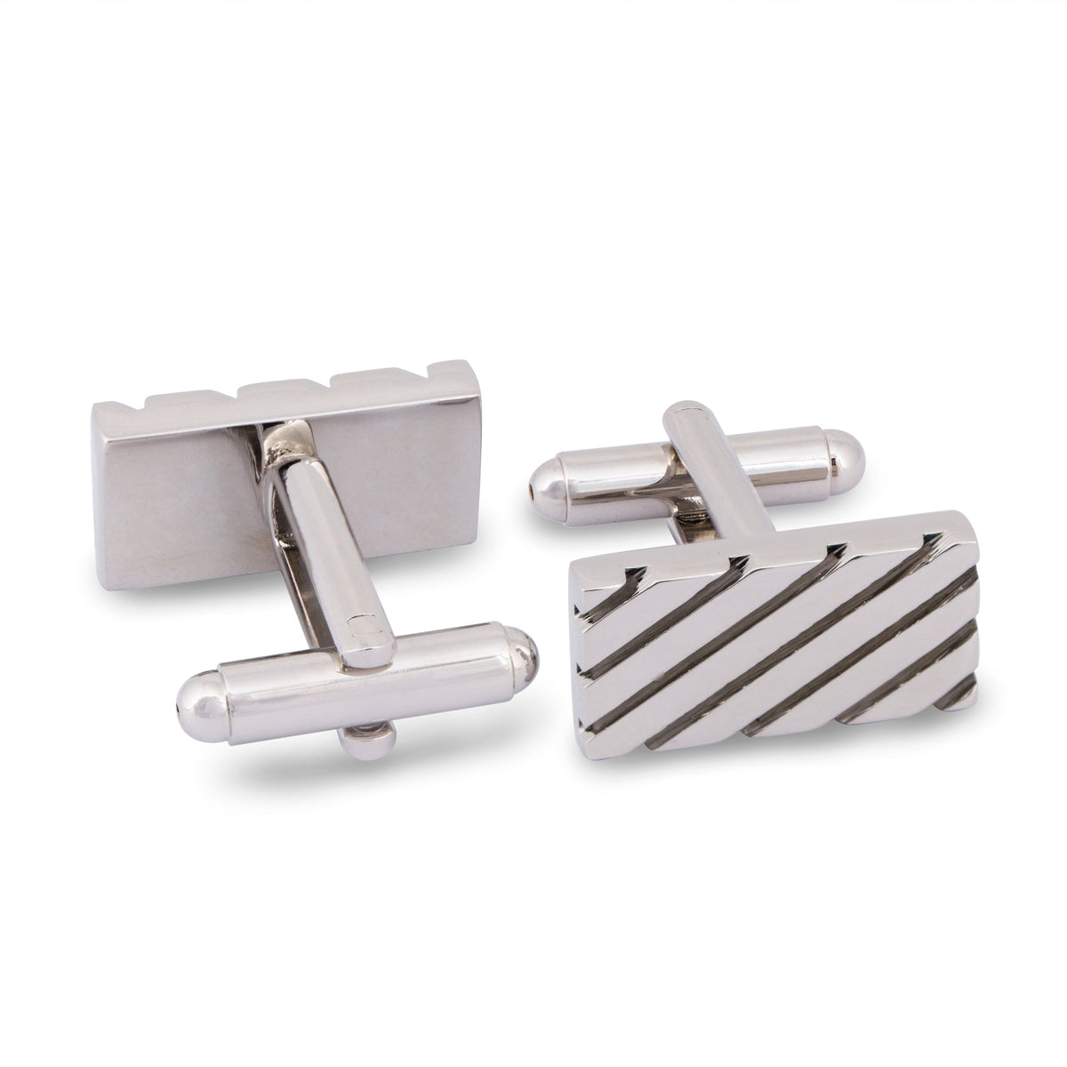 Simple Rectangle Diagonal Stripe in Silver Cufflinks-Classic Cufflinks-MarZthomson-Cufflinks.com.sg